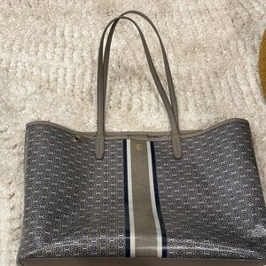 Tory Burch Patterned Tote in Gray and Blue